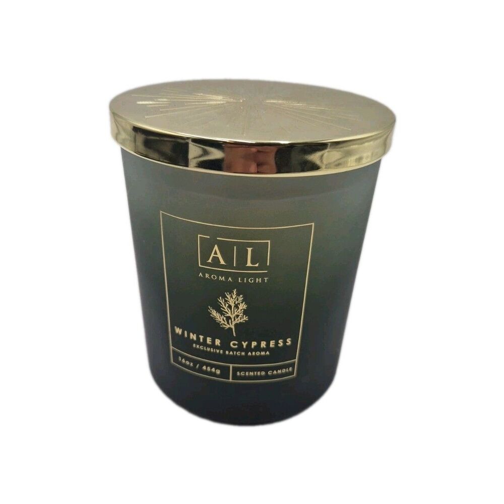 Aroma Light Wellness Collection Winter Cypress Scented Candle 16oz Gold Lid